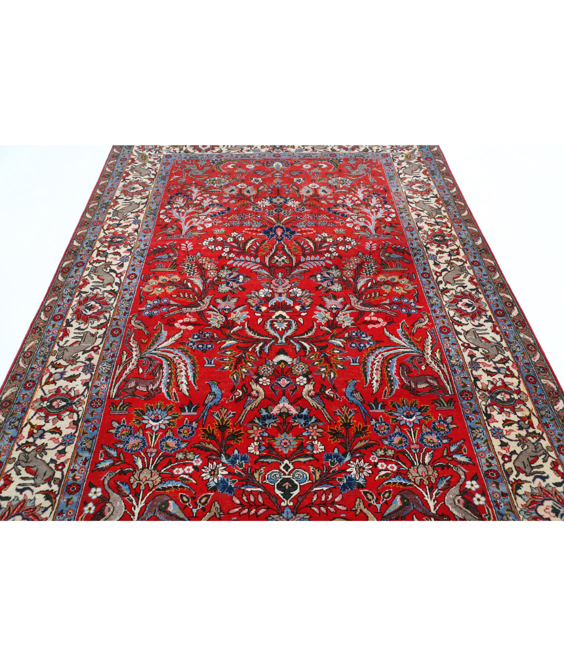 Hand Knotted Antique Persian Sarouk Wool Rug - 6'3'' x 9'3'' 6'3'' x 9'3'' (188 X 278) / Red / Ivory