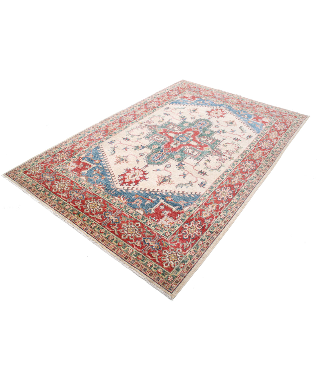 Hand Knotted Ziegler Farhan Wool Rug - 5'7'' x 8'7'' 5'7'' x 8'7'' (168 X 258) / Ivory / Red