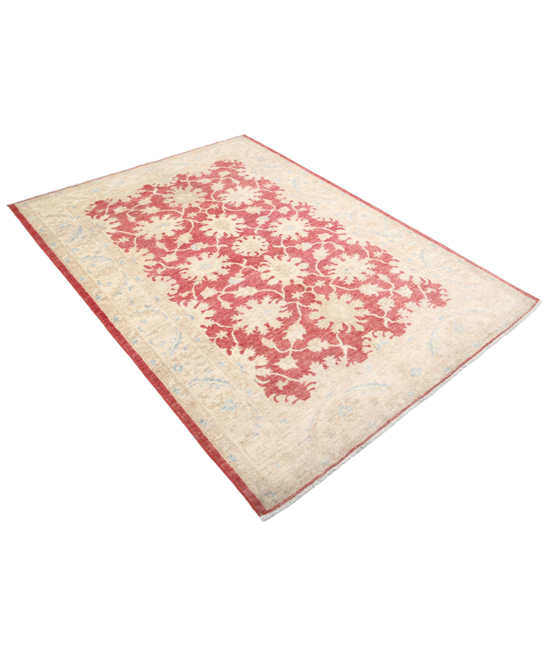 Hand Knotted Ziegler Farhan Wool Rug - 4'10'' x 6'8'' 4'10'' x 6'8'' (145 X 200) / Red / Ivory