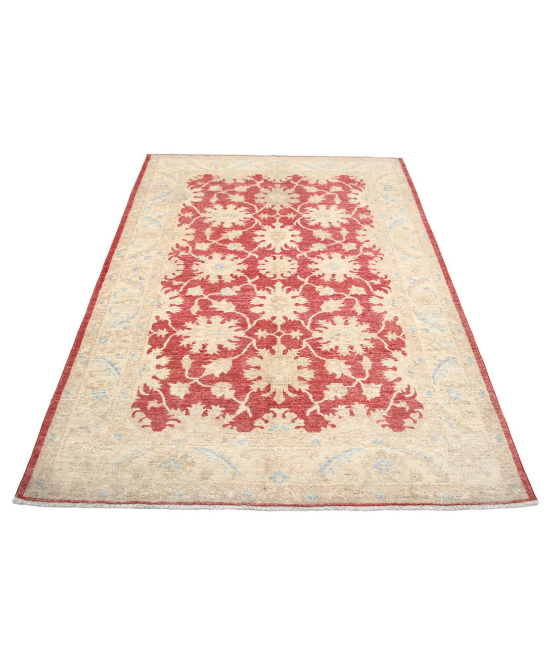 Hand Knotted Ziegler Farhan Wool Rug - 4'10'' x 6'8'' 4'10'' x 6'8'' (145 X 200) / Red / Ivory