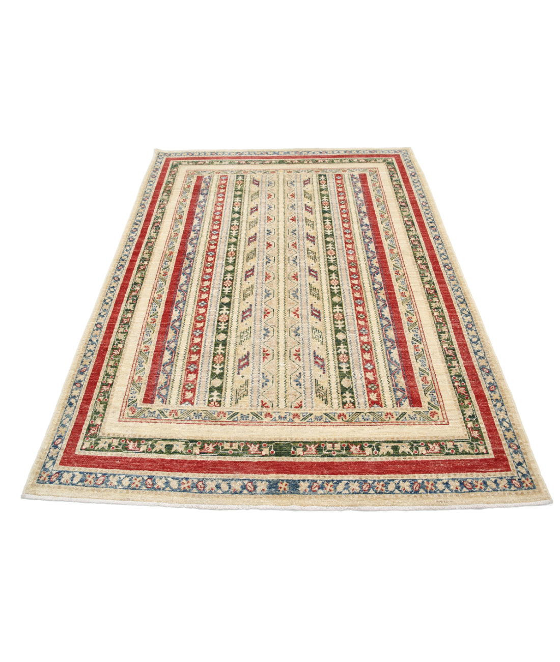 Hand Knotted Shaal Wool Rug - 4'10'' x 6'6'' 4'10'' x 6'6'' (145 X 195) / Ivory / Multi