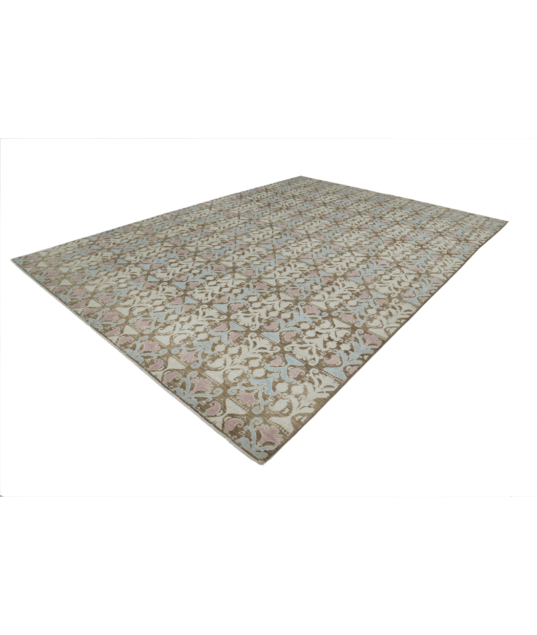 Hand Knotted Ikat Wool Rug - 9'9'' x 13'6'' 9'9'' x 13'6'' (293 X 405) / Brown / Ivory