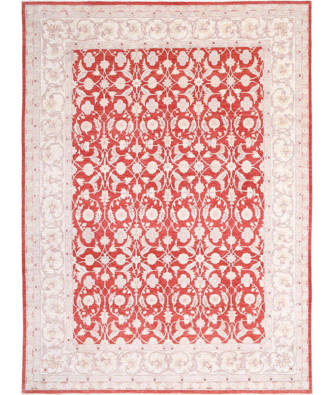 Hand Knotted Ziegler Tabriz Wool Rug - 9'11'' x 13'7'' 9'11'' x 13'7'' (298 X 408) / Red / Ivory