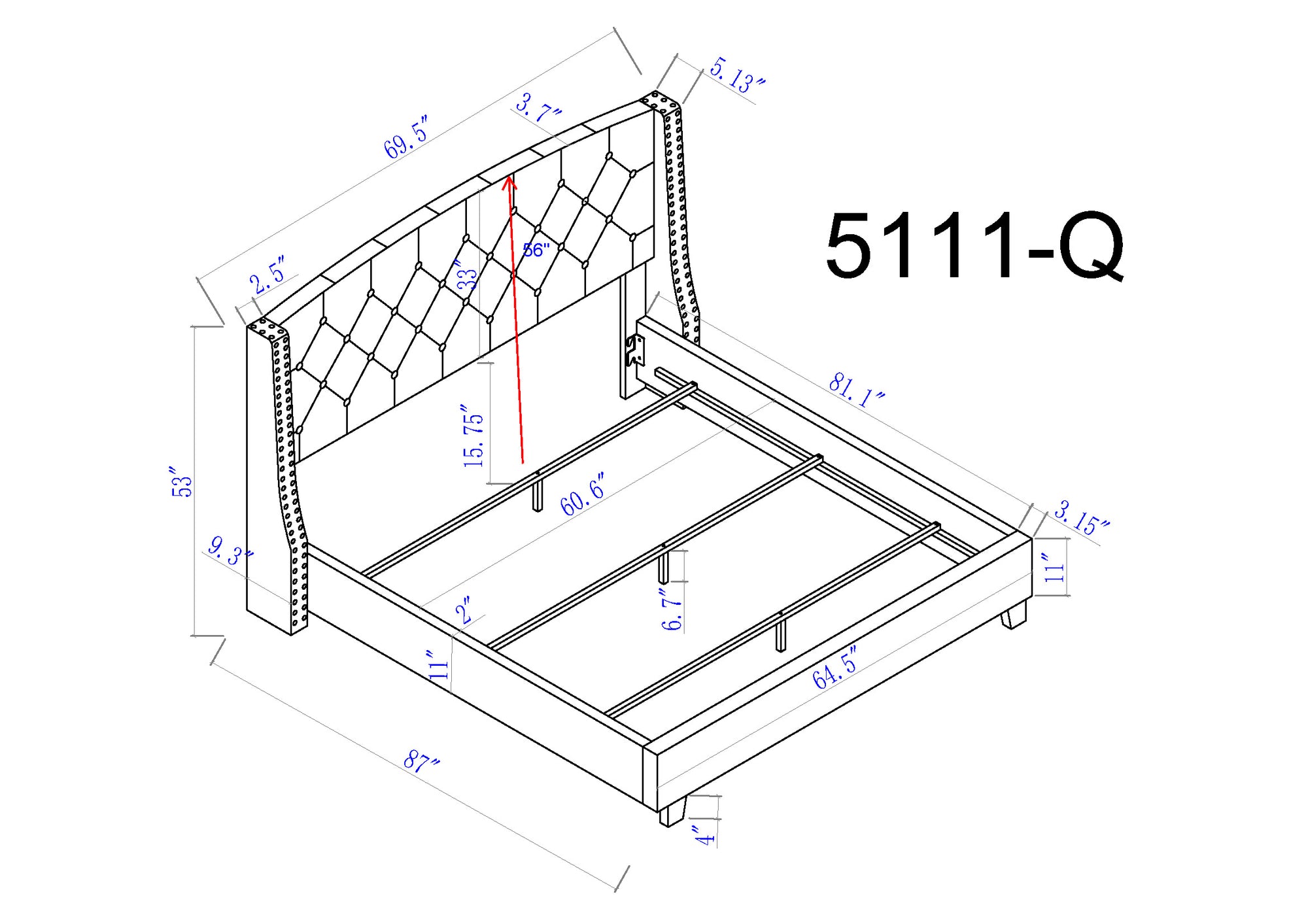 ELLA QUEEN BED - GREY