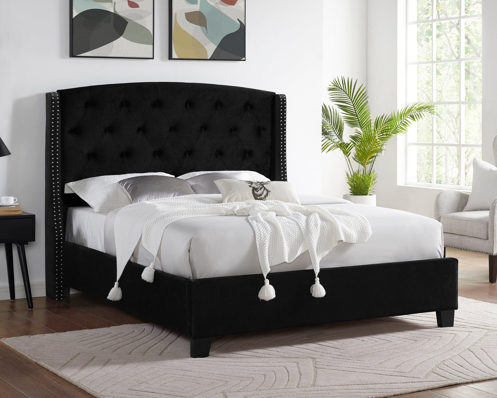 ELLA QUEEN BED - BLACK VELVET