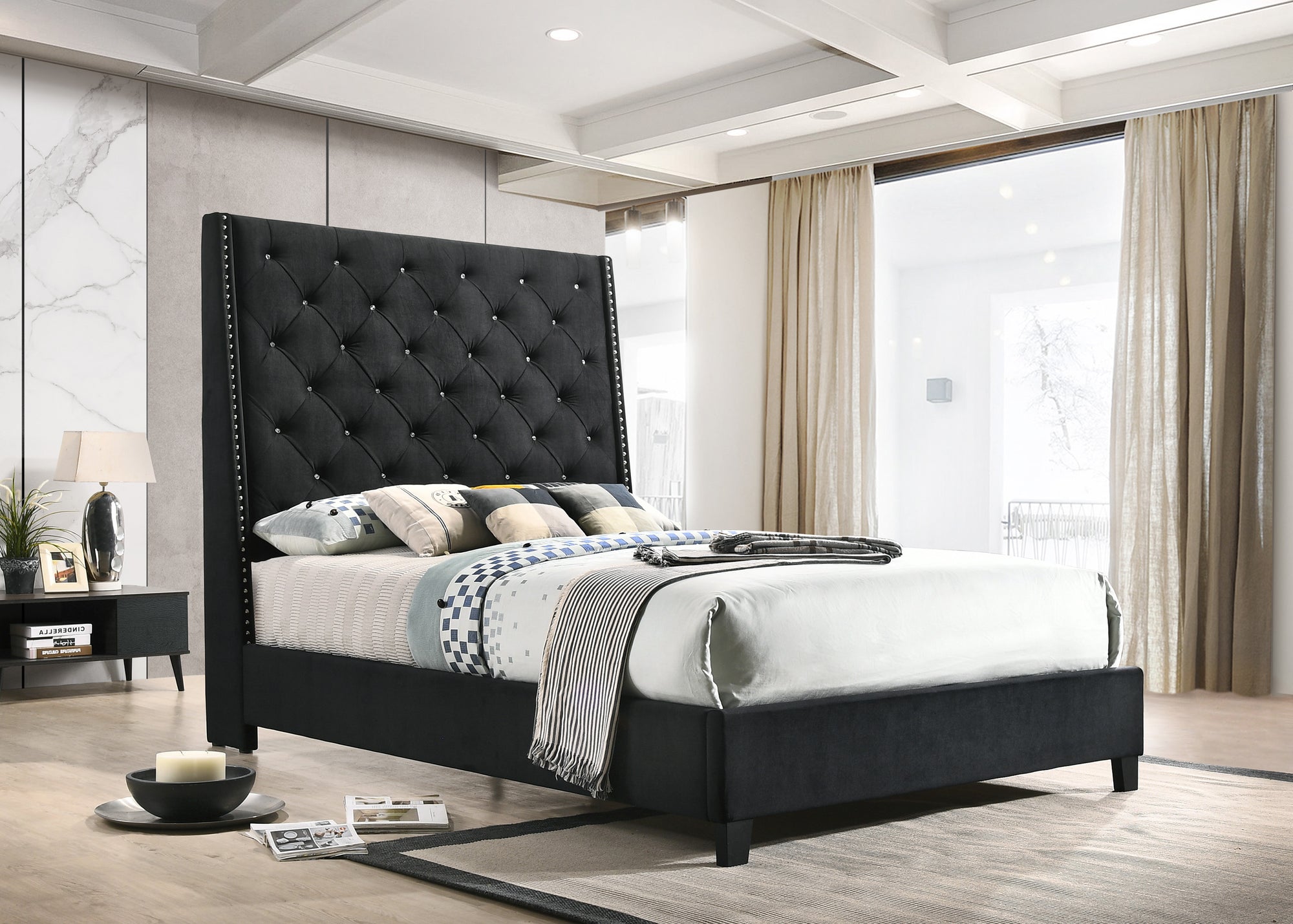 CHANTILLY QUEEN BED - BLACK VELVET