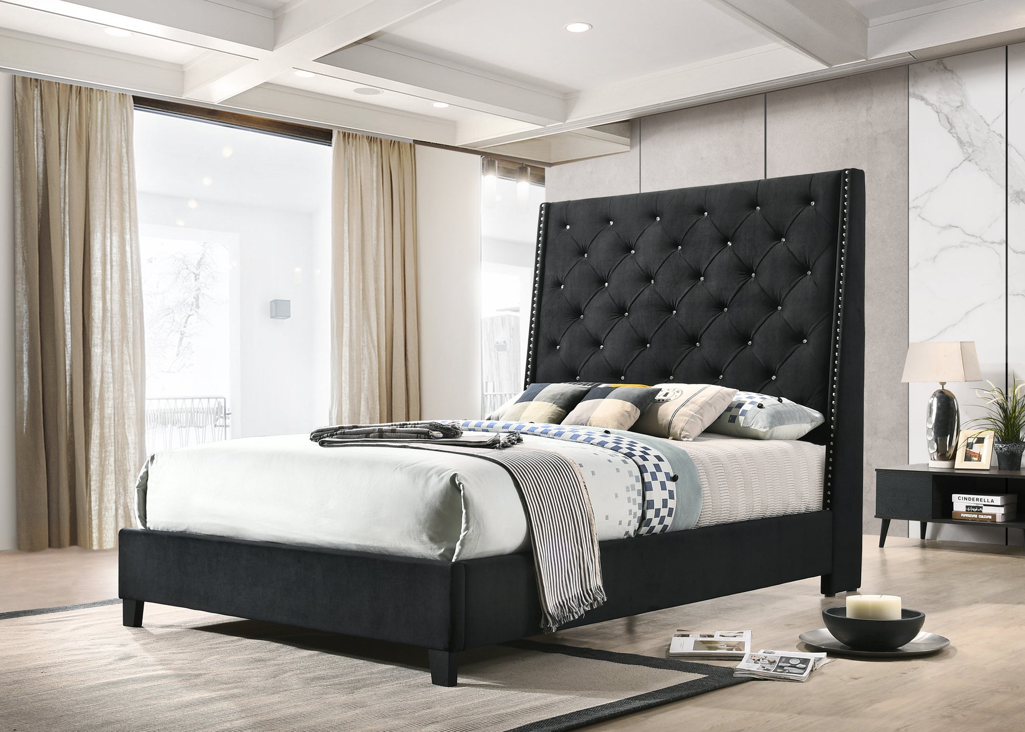 CHANTILLY QUEEN BED - BLACK VELVET