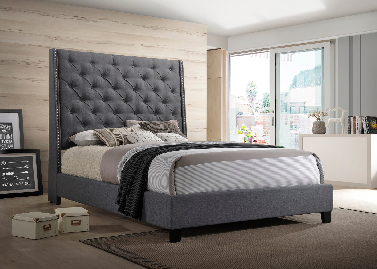 CHANTILLY QUEEN BED - GREY