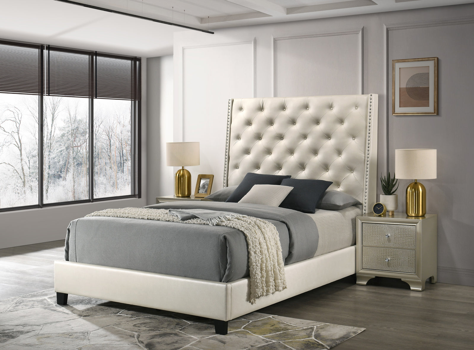 CHANTILLY QUEEN BED - PEARL WHITE