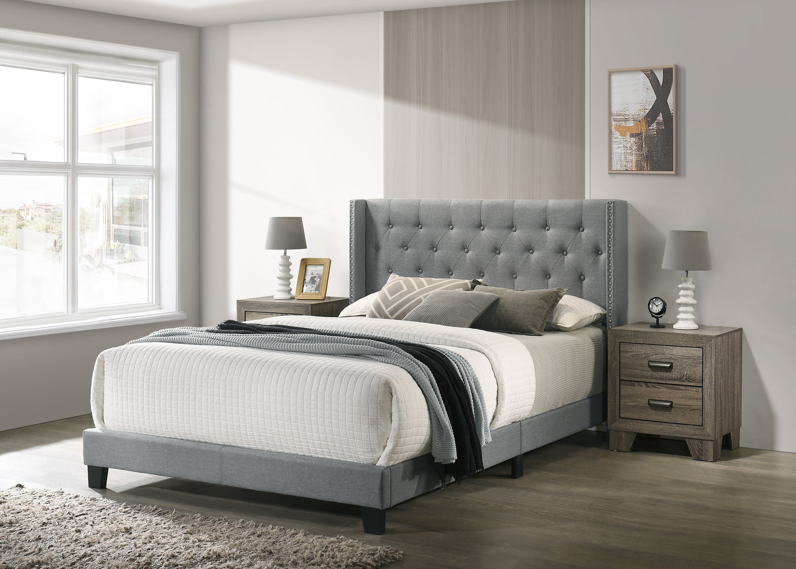 MIKAYLA QUEEN BED - GREY