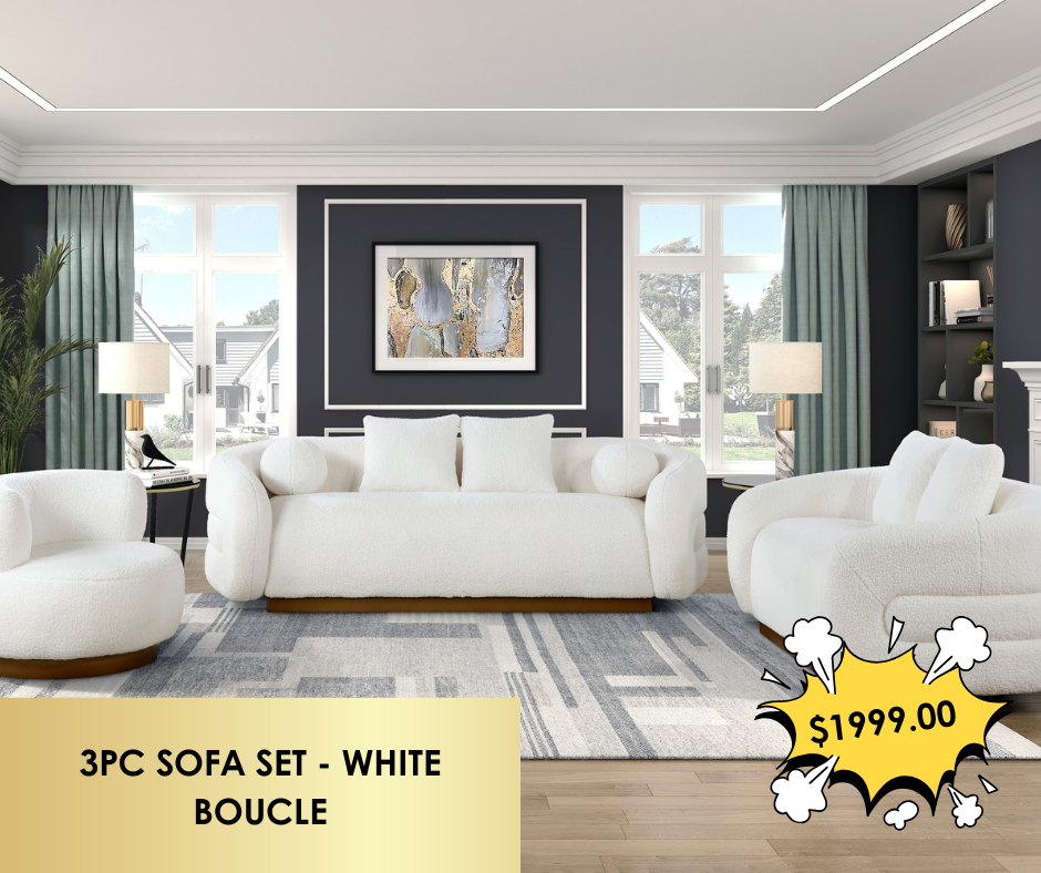 3PC SOFA SET - WHITE BOUCLE