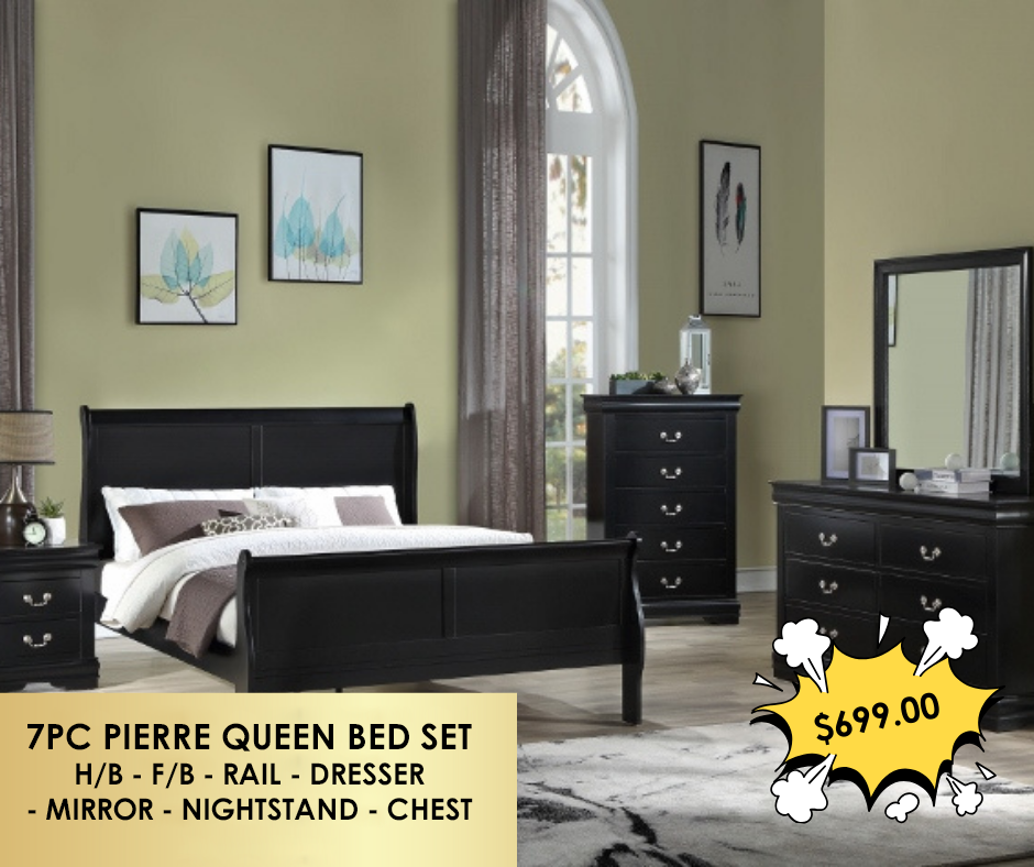 7PC PIERRE QUEEN BED SET - BLACK