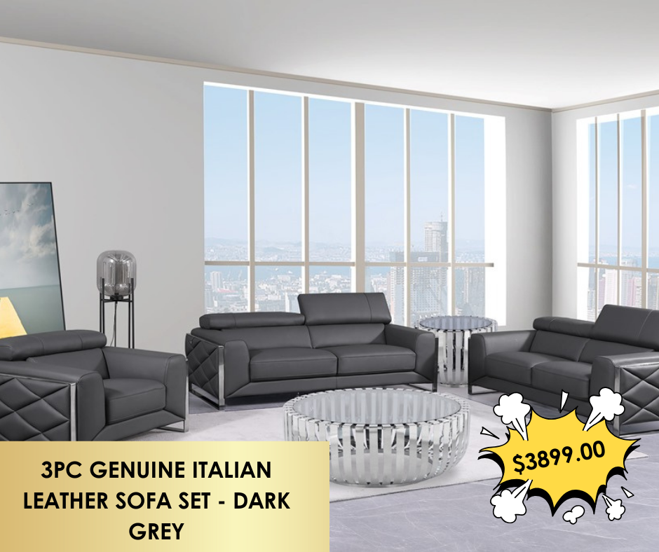 3PC GENUINE ITALIAN LEATHER SOFA SET