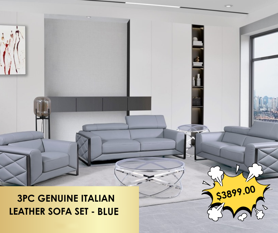 3PC GENUINE ITALIAN LEATHER SOFA SET