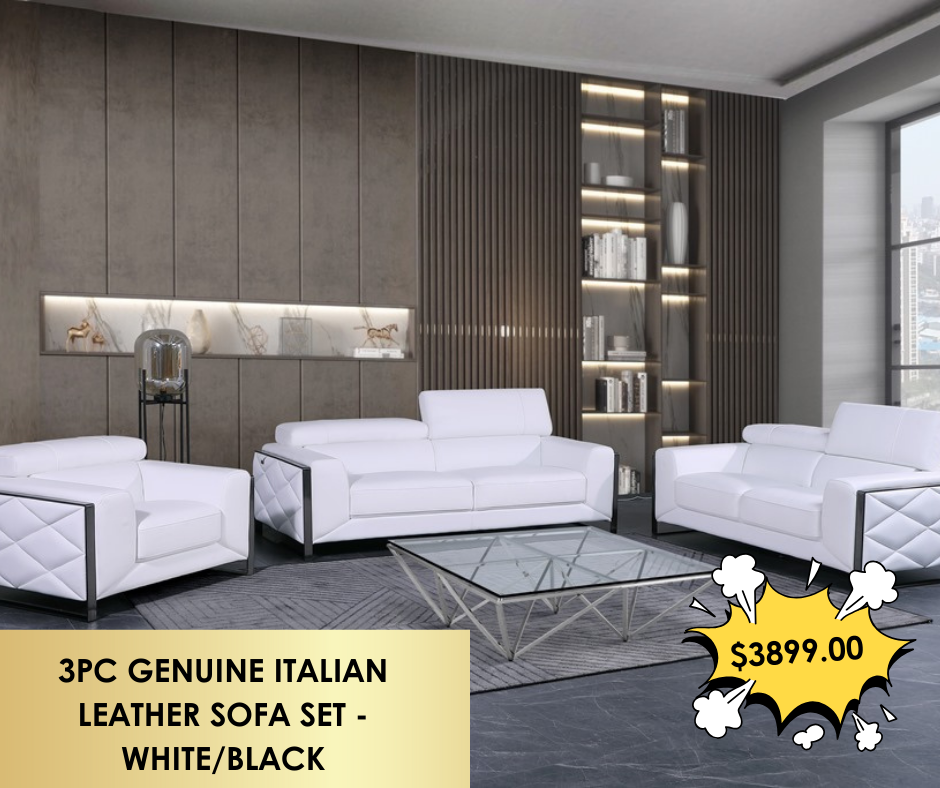 3PC GENUINE ITALIAN LEATHER SOFA SET