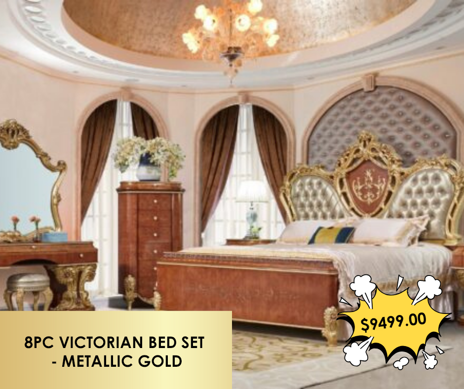 8PC VICTORIAN BED SET - METALLIC GOLD