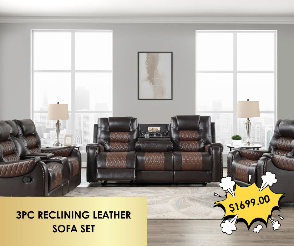 3PC RECLINING LEATHER SOFA SET