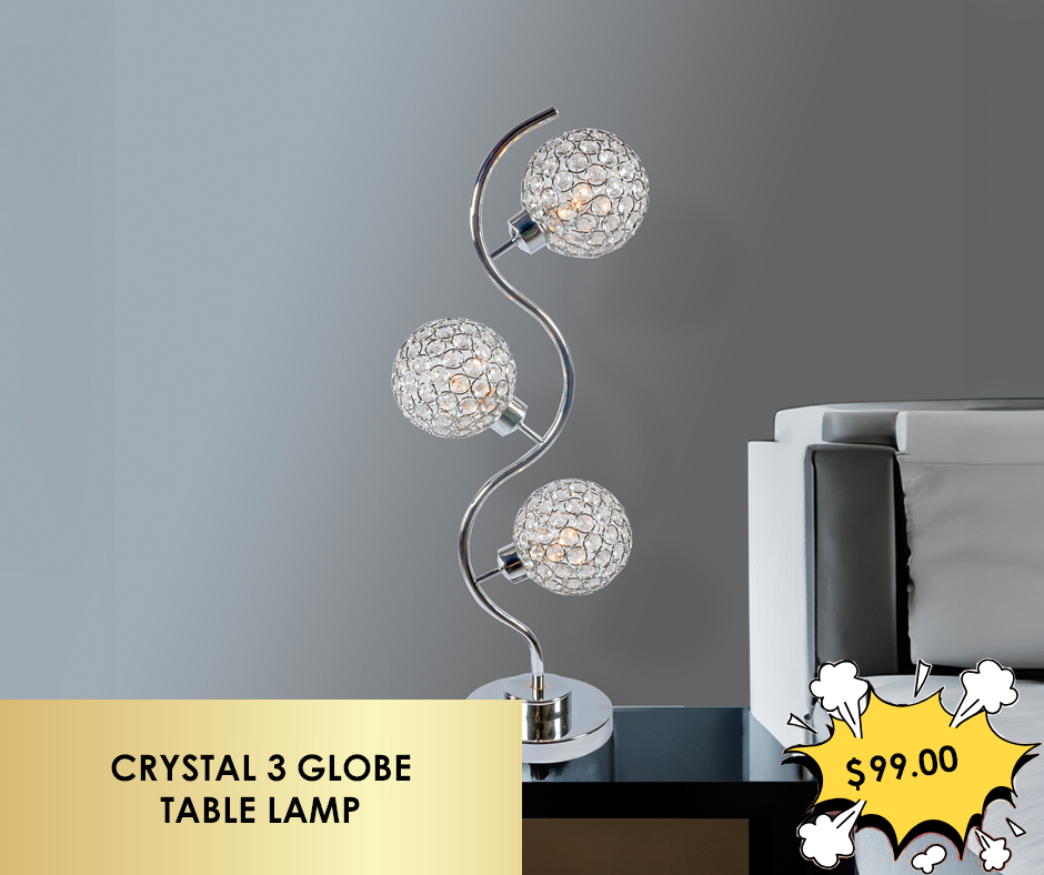 CRYSTAL 3 GLOBE TABLE LAMP