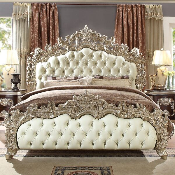 7PC VICTORIAN KING BED SET - METALLIC SILVER