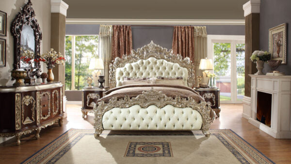 7PC VICTORIAN KING BED SET - METALLIC SILVER