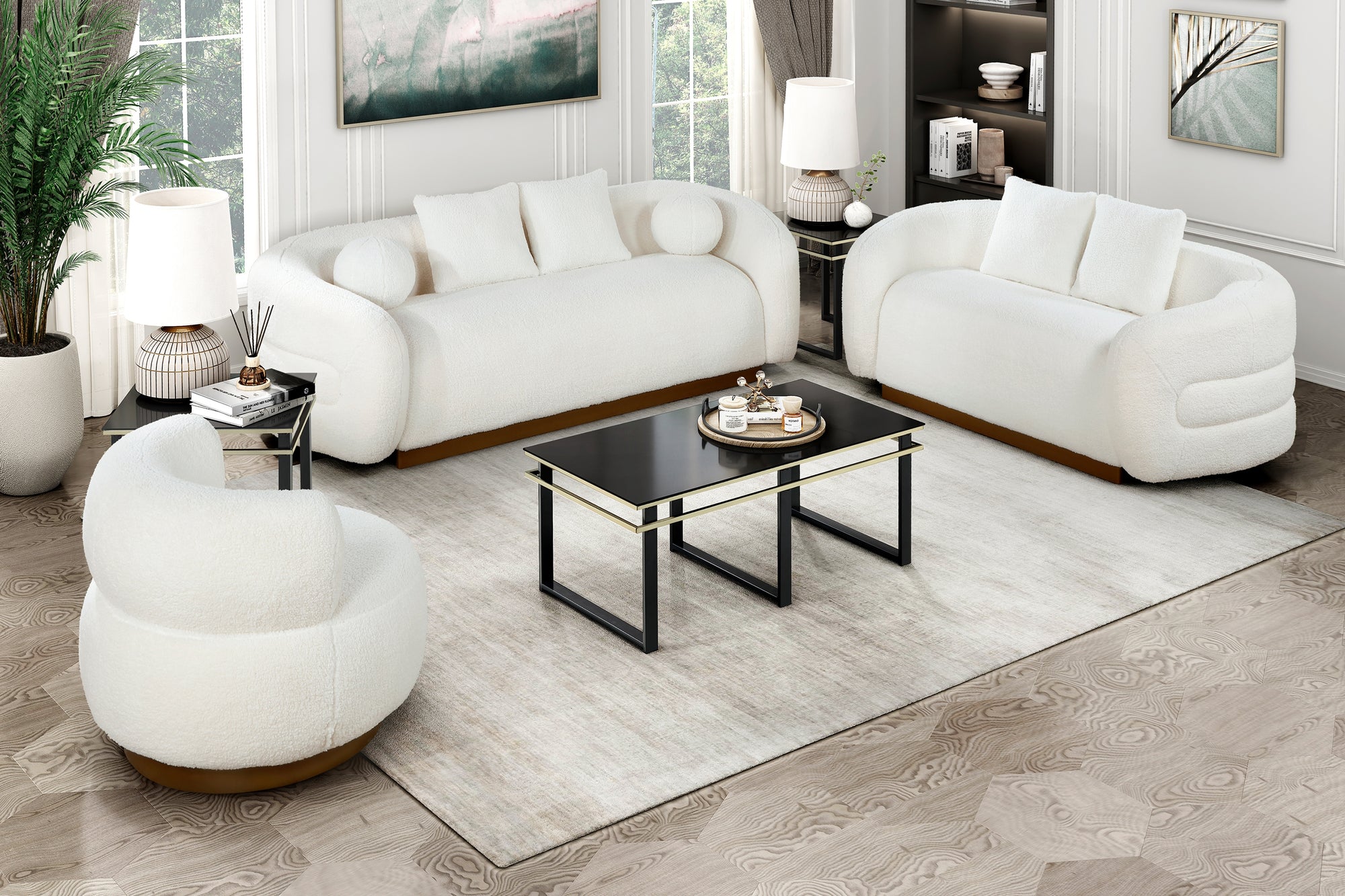 3PC SOFA SET - WHITE BOUCLE