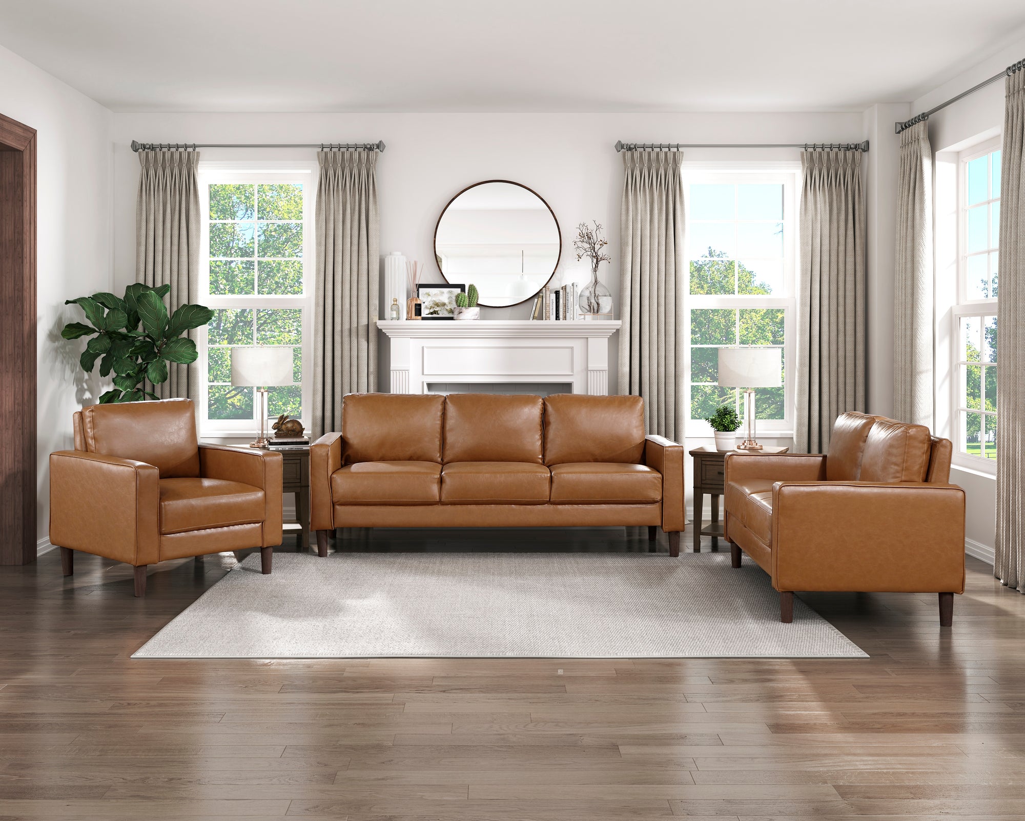 3PC FAUX LEATHER SOFA SET - BROWN