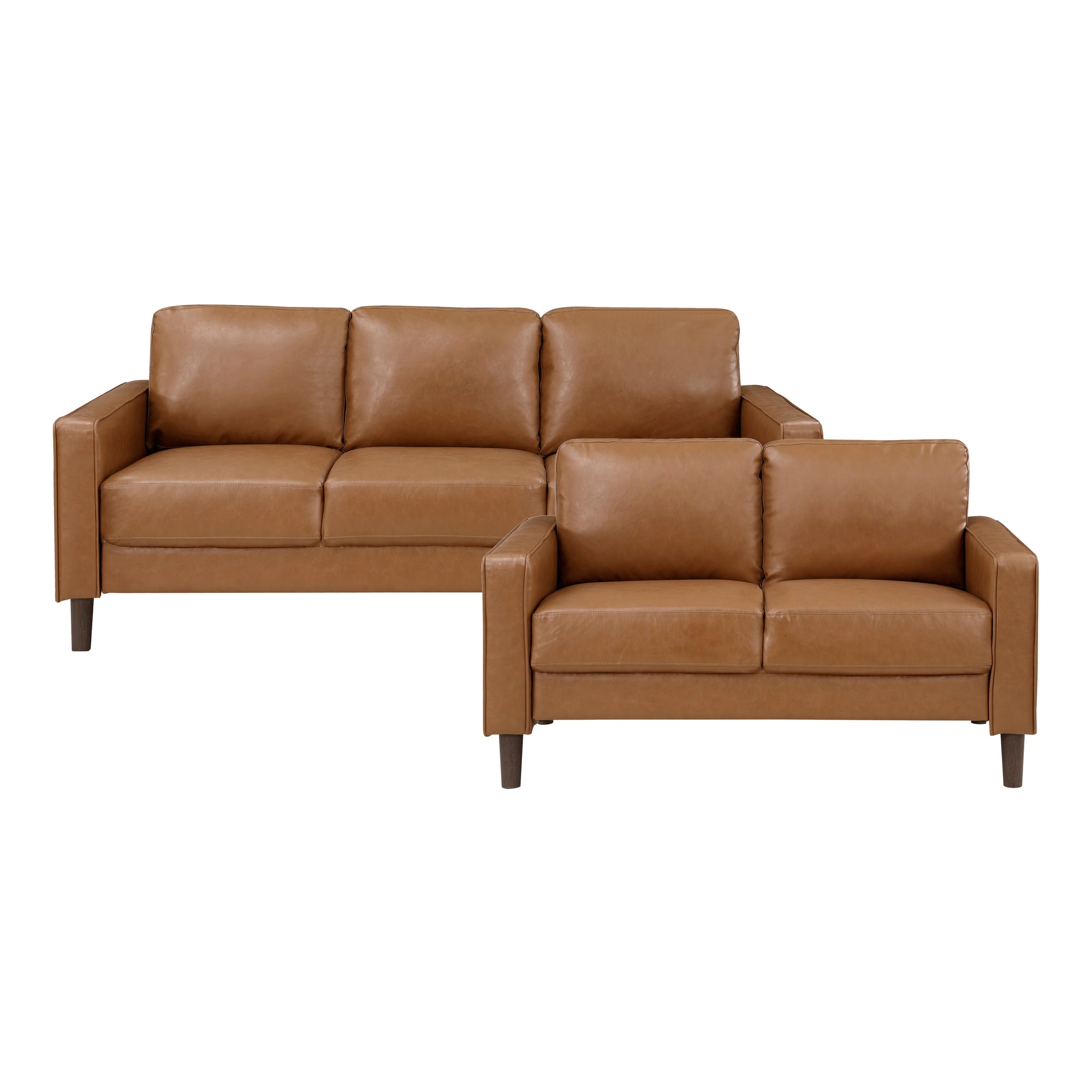 3PC FAUX LEATHER SOFA SET - BROWN