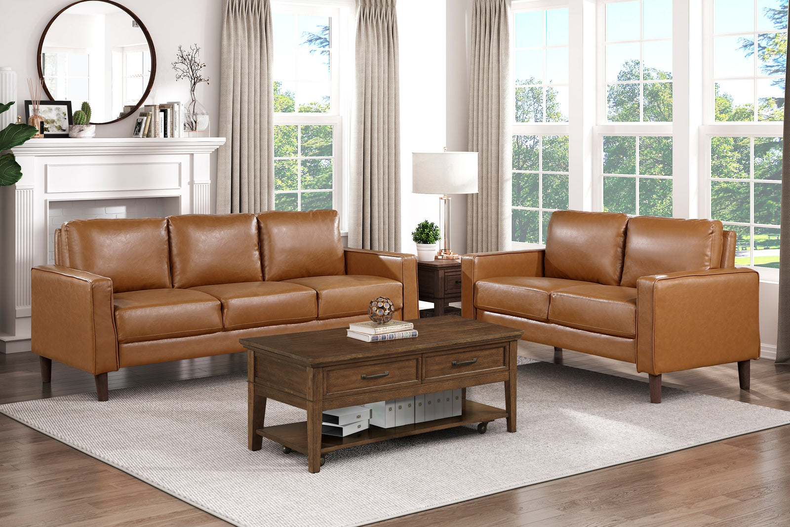 3PC FAUX LEATHER SOFA SET - BROWN