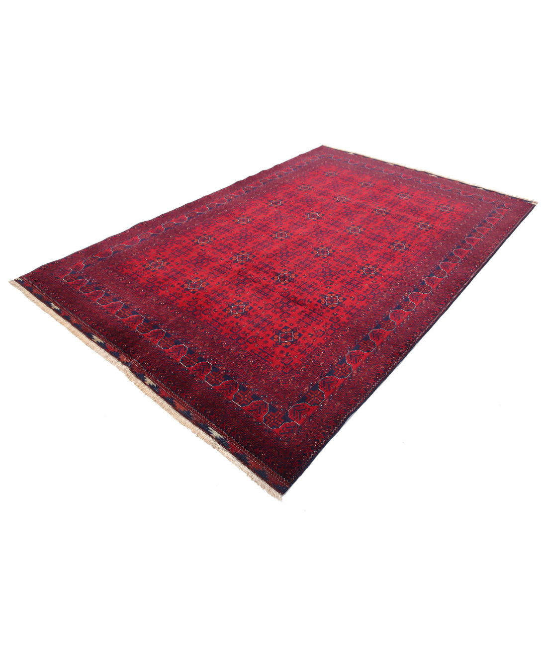 Hand Knotted Afghan Beljik Wool Rug - 6'6'' x 9'7'' 6'6'' x 9'7'' (195 X 288) / Red / Red