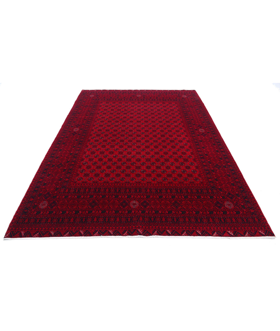 Hand Knotted Afghan Beljik Wool Rug - 6'6'' x 9'3'' 6'6'' x 9'3'' (195 X 278) / Red / Red