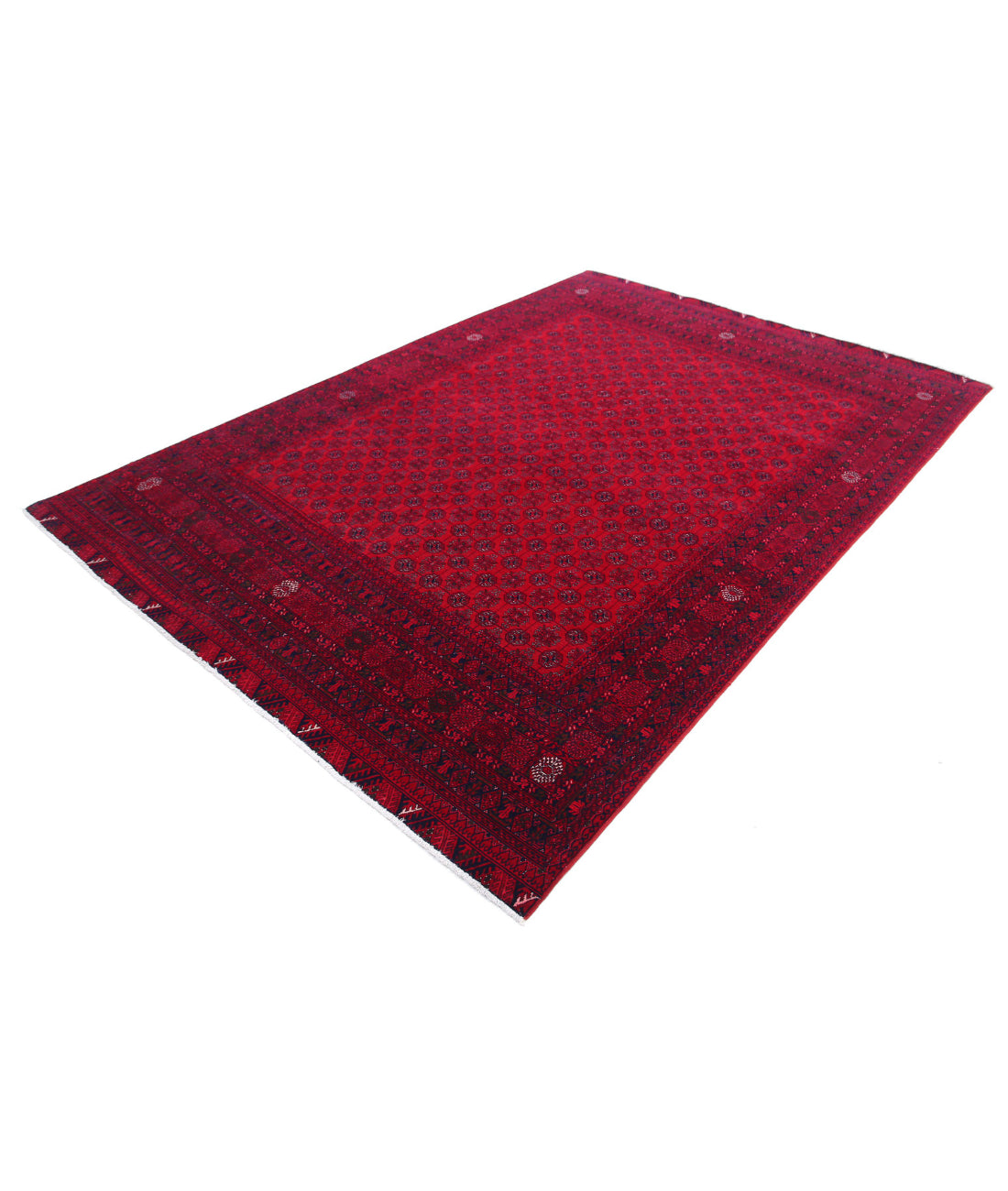 Hand Knotted Afghan Beljik Wool Rug - 6'7'' x 9'4'' 6'7'' x 9'4'' (198 X 280) / Red / Red