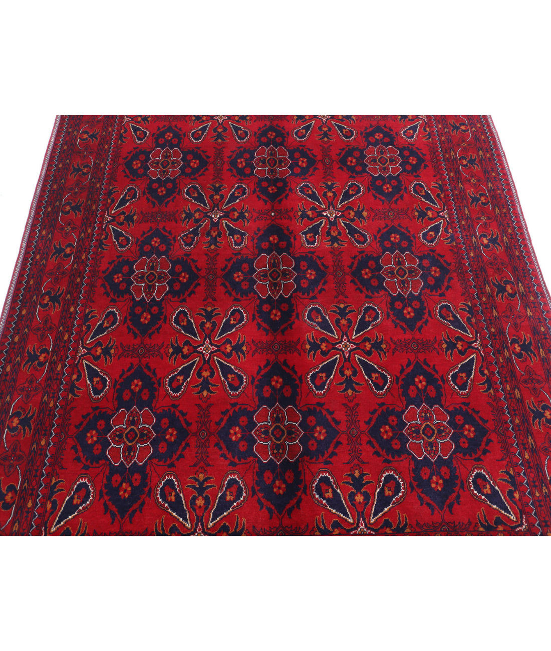 Hand Knotted Afghan Beljik Wool Rug - 4'10'' x 6'3'' 4'10'' x 6'3'' (145 X 188) / Red / Blue