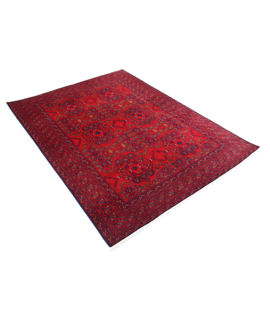 Hand Knotted Afghan Beljik Wool Rug - 4'10'' x 6'6'' 4'10'' x 6'6'' (145 X 195) / Red / Blue