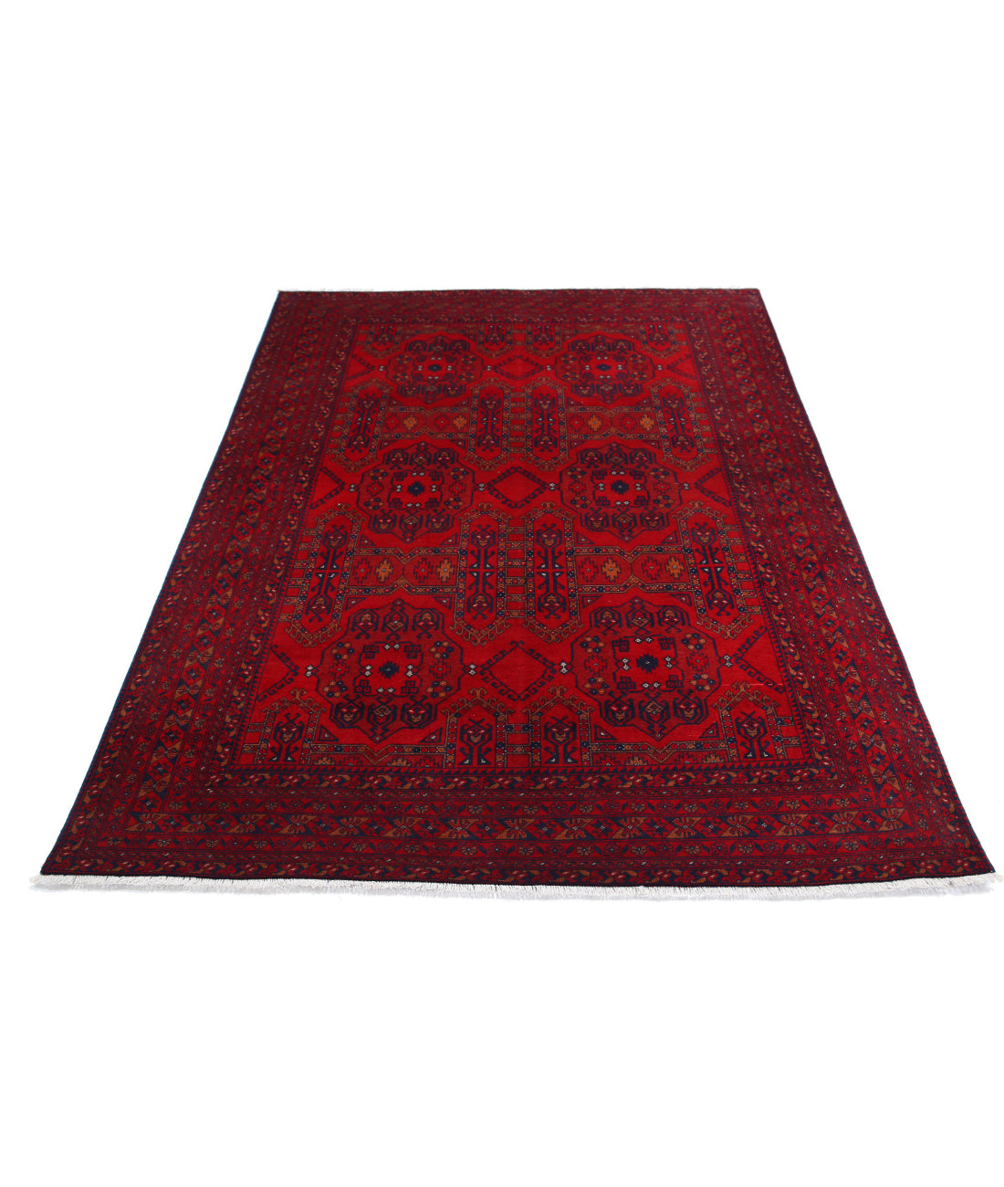 Hand Knotted Afghan Beljik Wool Rug - 4'10'' x 6'6'' 4'10'' x 6'6'' (145 X 195) / Red / Blue