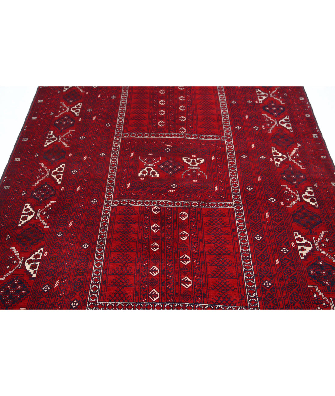 Hand Knotted Afghan Beljik Wool Rug - 5'1'' x 7'10'' 5'1'' x 7'10'' (153 X 235) / Red / Blue