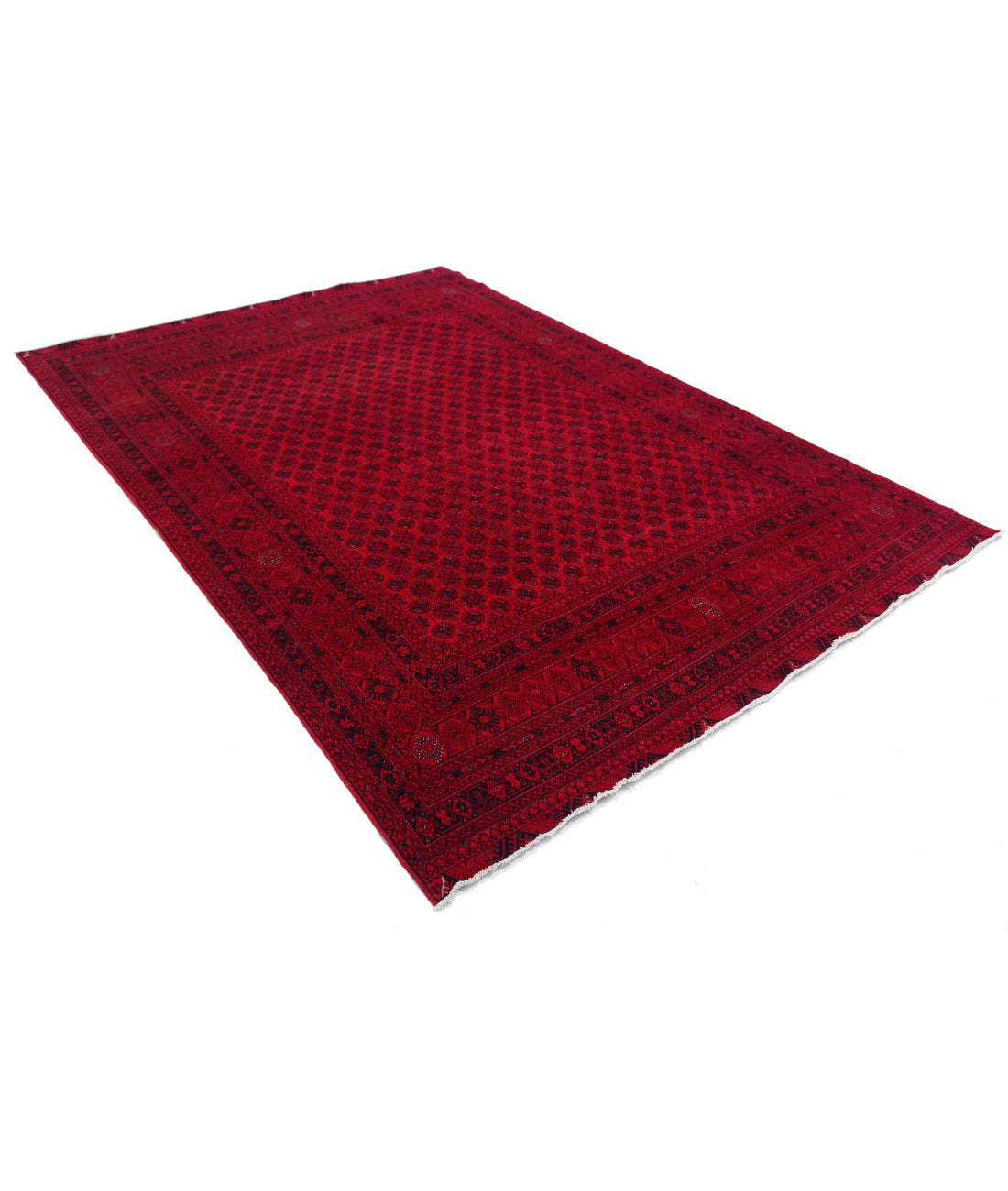 Hand Knotted Afghan Beljik Wool Rug - 6'6'' x 9'5'' 6'6'' x 9'5'' (195 X 283) / Red / Red