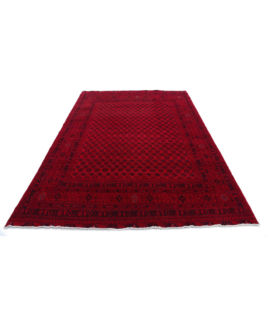 Hand Knotted Afghan Beljik Wool Rug - 6'6'' x 9'5'' 6'6'' x 9'5'' (195 X 283) / Red / Red