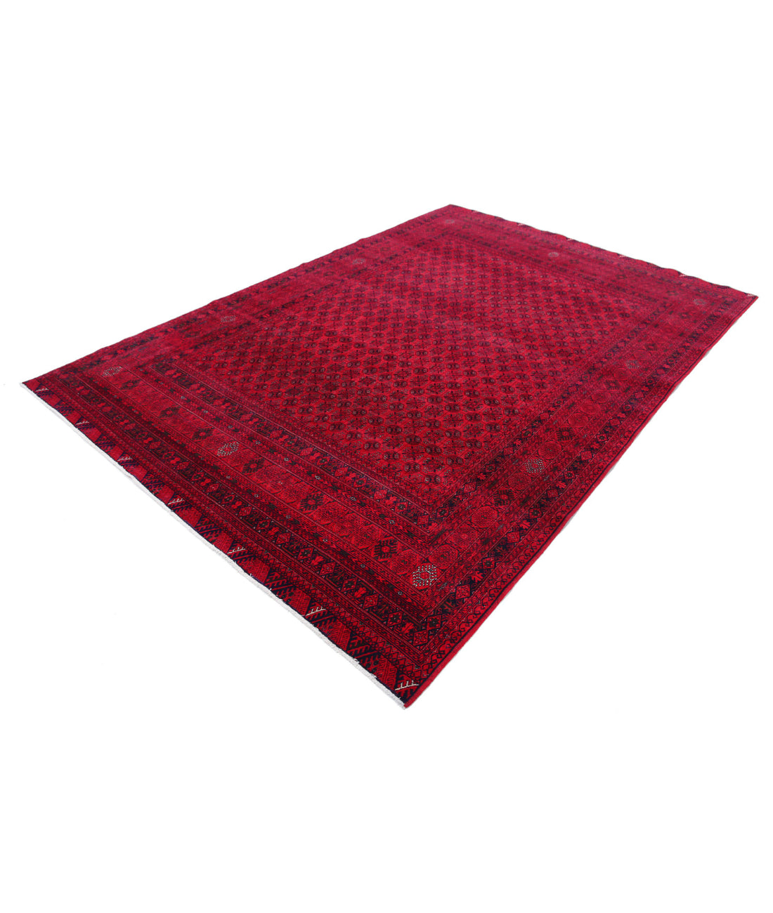 Hand Knotted Afghan Beljik Wool Rug - 6'5'' x 9'5'' 6'5'' x 9'5'' (193 X 283) / Red / Red