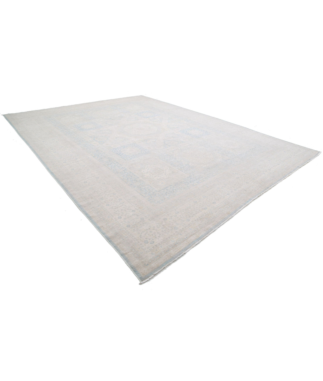 Hand Knotted Fine Mamluk Wool Rug - 12'8'' x 17'1'' 12'8'' x 17'1'' (380 X 513) / Blue / Ivory