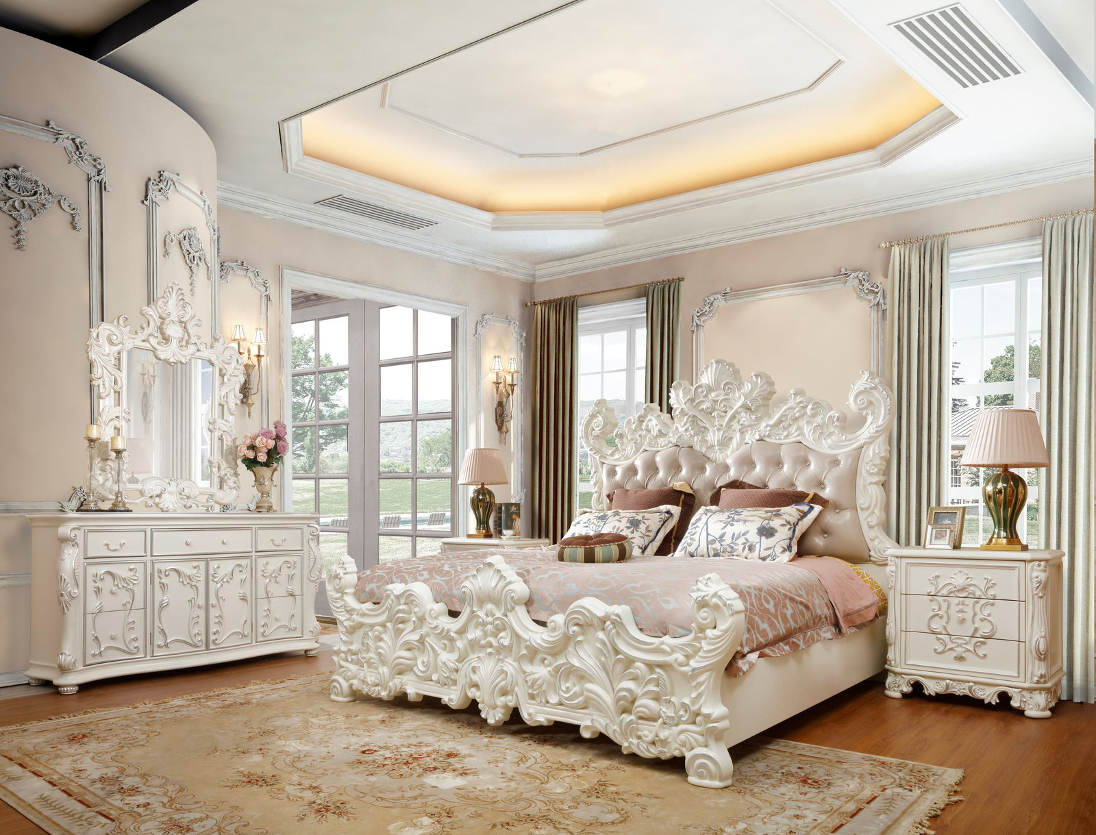 7PC VICTORIAN BED SET - IVORY