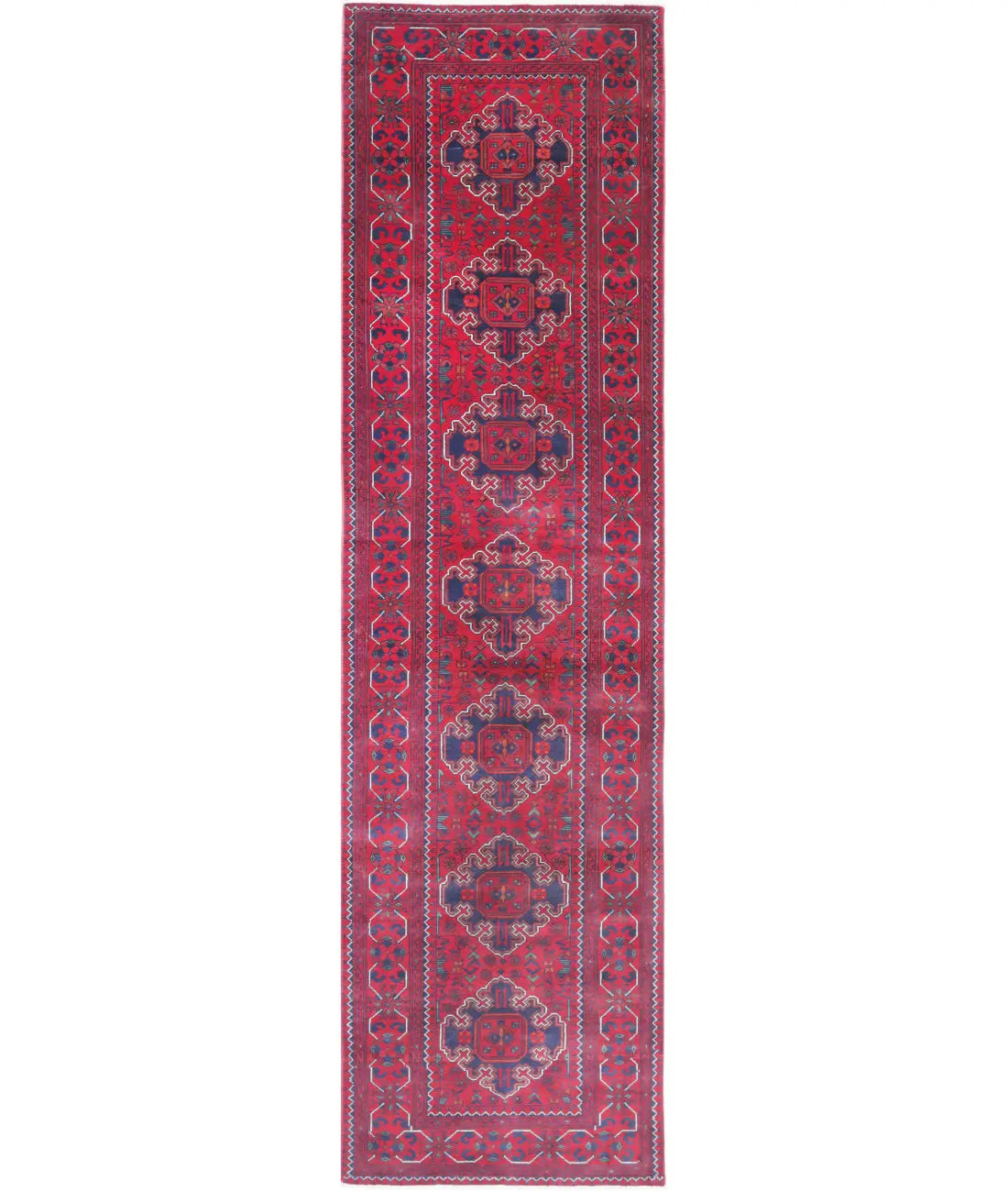 Hand Knotted Afghan Khamyab Wool Rug - 2'6'' x 10'0''