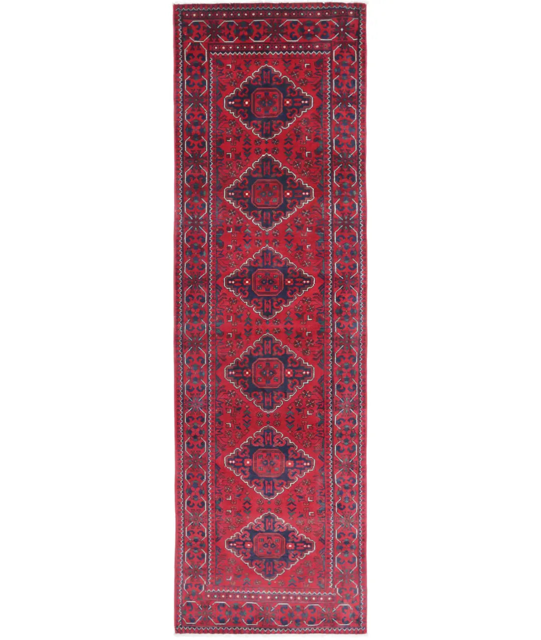 Hand Knotted Afghan Khamyab Wool Rug - 2'6'' x 9'0''