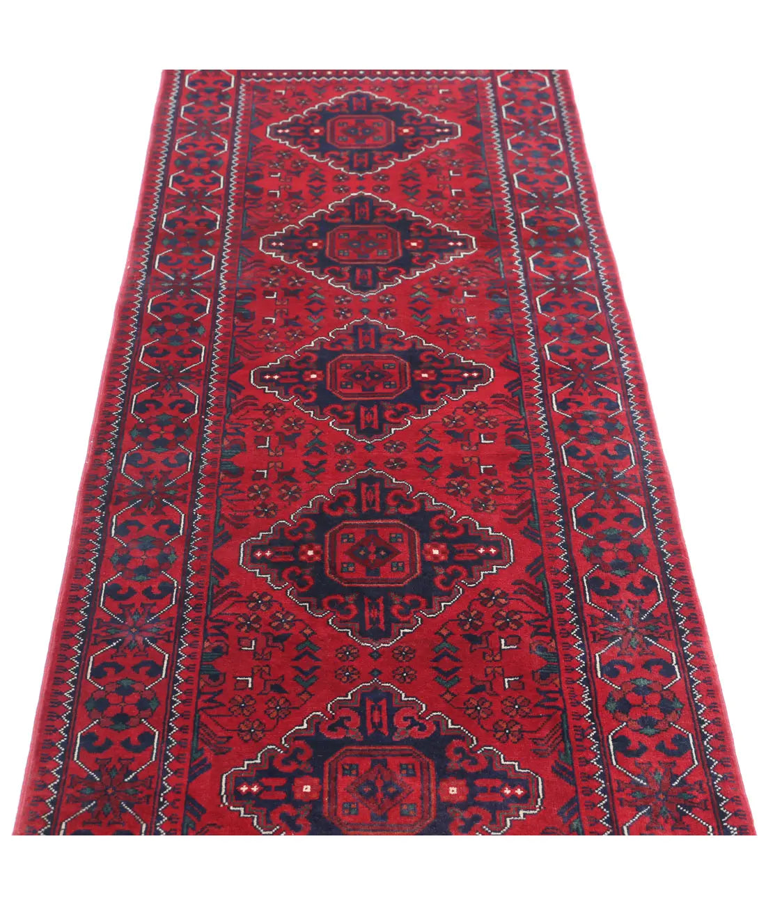 Hand Knotted Afghan Khamyab Wool Rug - 2'6'' x 9'0''