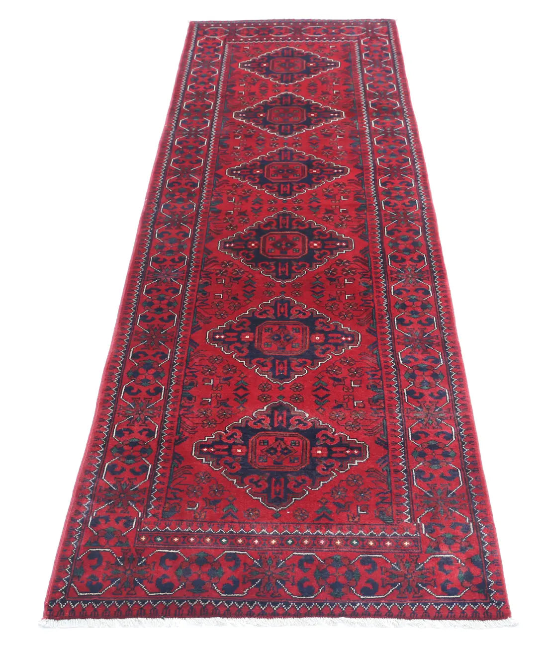 Hand Knotted Afghan Khamyab Wool Rug - 2'6'' x 9'0''