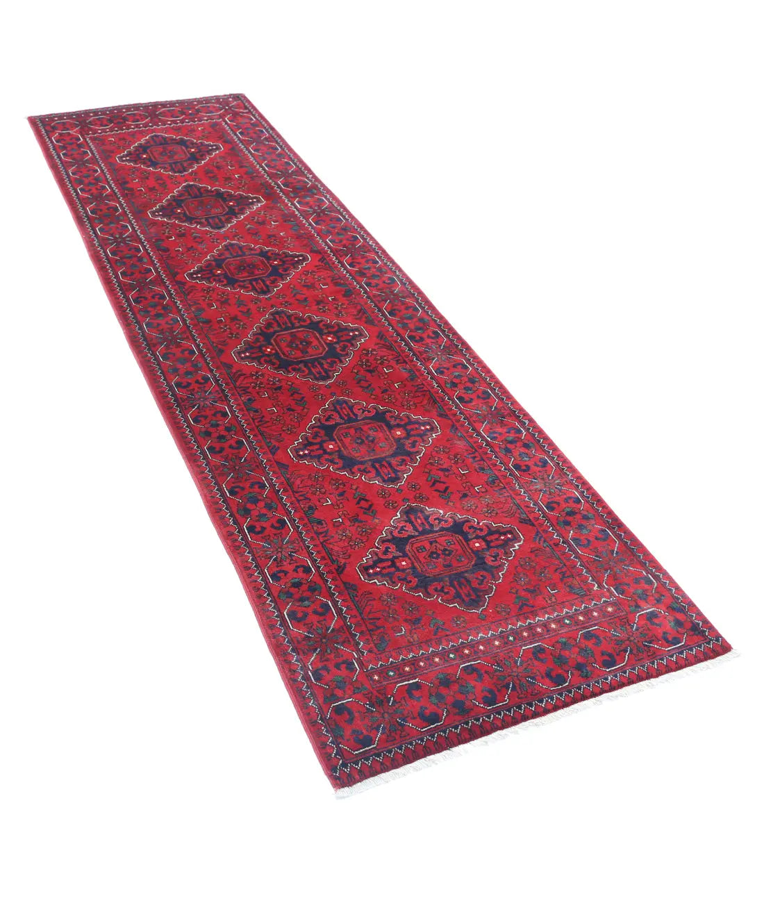 Hand Knotted Afghan Khamyab Wool Rug - 2'6'' x 9'0''