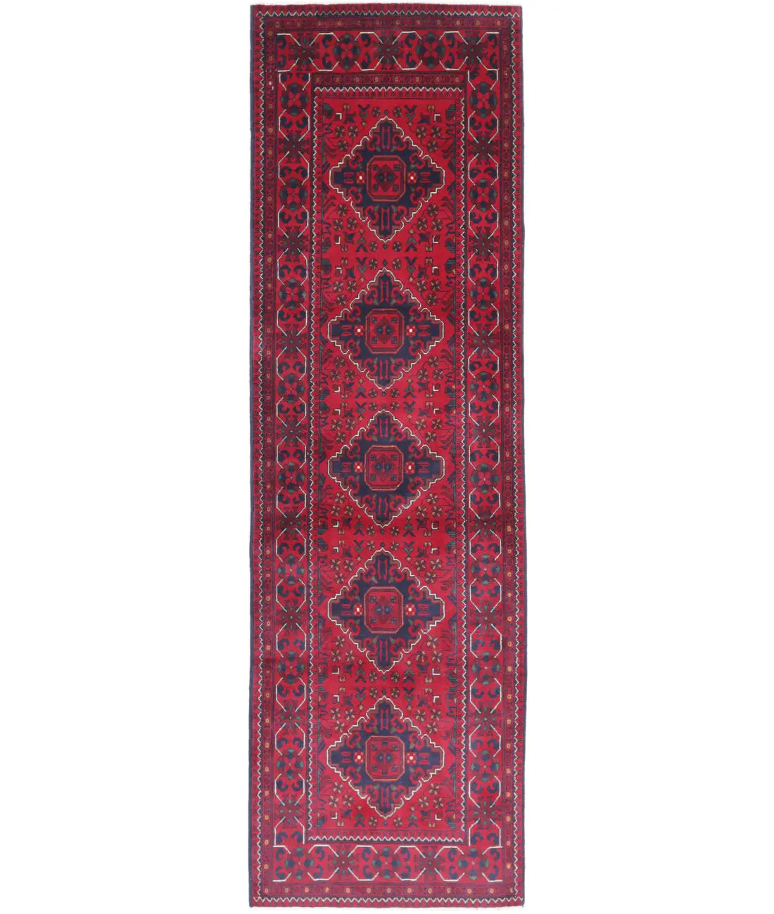 Hand Knotted Afghan Khamyab Wool Rug - 2'8'' x 9'3''