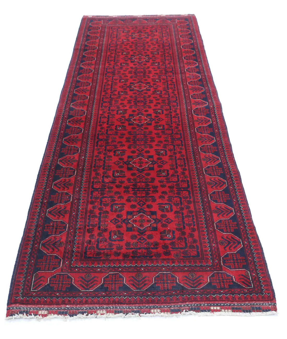 Hand Knotted Afghan Khamyab Wool Rug - 3'0'' x 9'10''