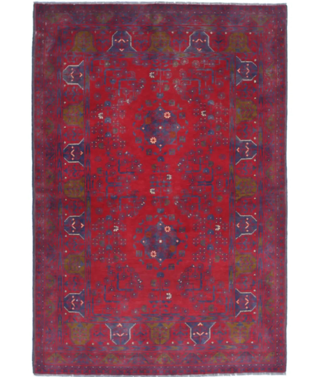 Hand Knotted Afghan Khamyab Wool Rug - 3&#39;3&#39;&#39; x 4&#39;11&#39;&#39;