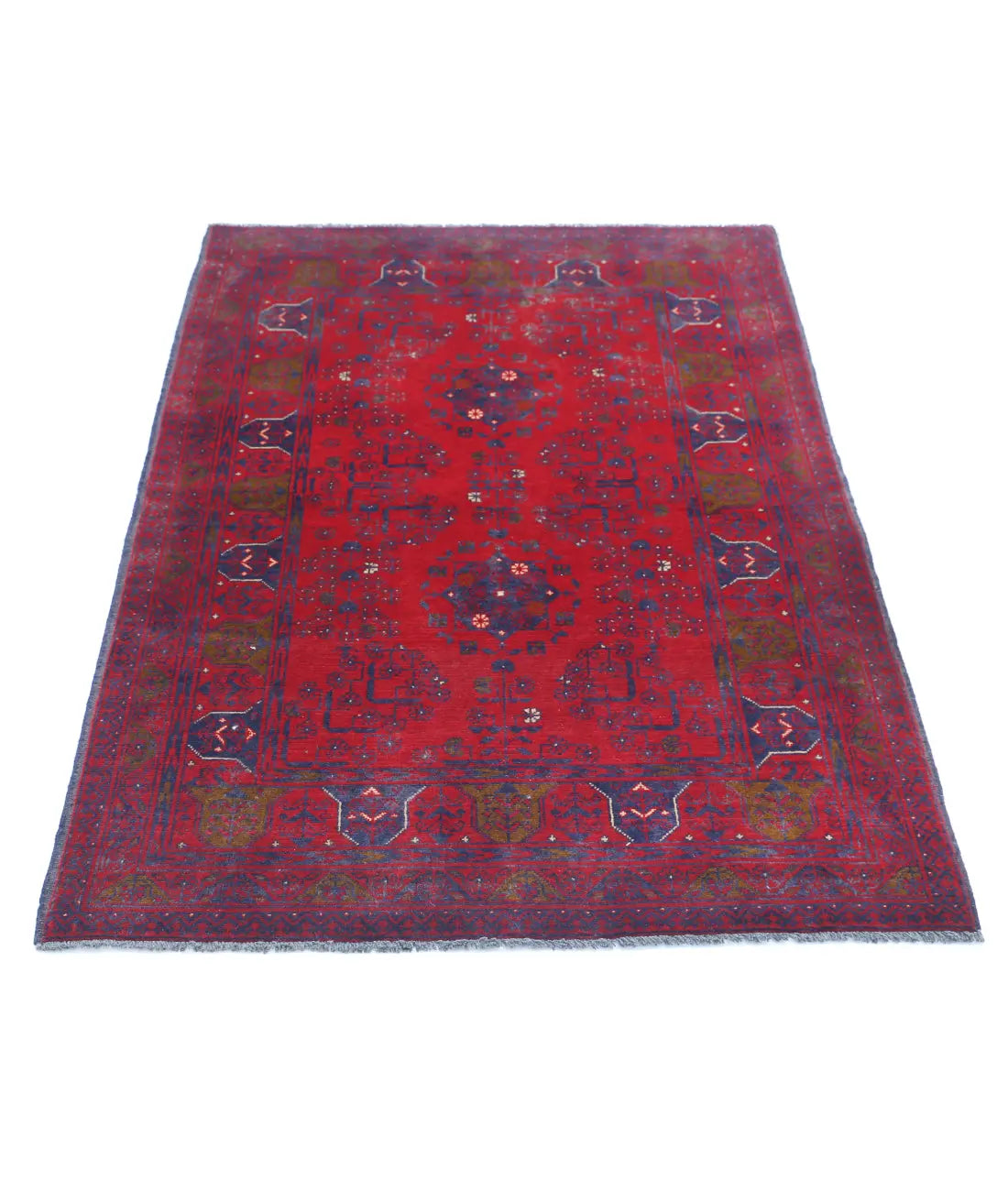 Hand Knotted Afghan Khamyab Wool Rug - 3'3'' x 4'11''