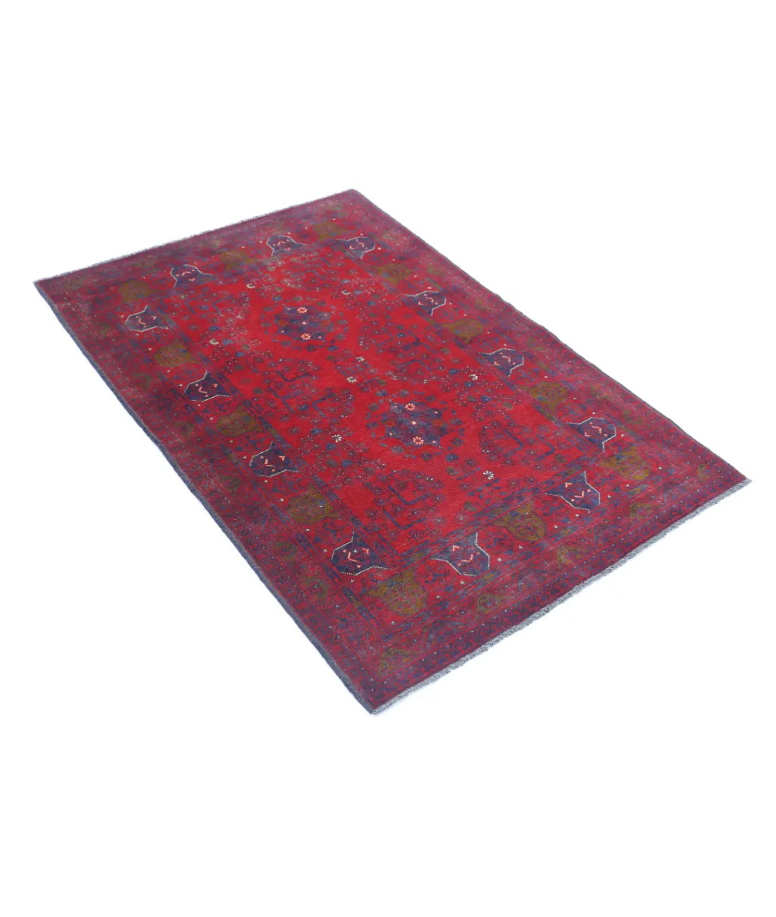 Hand Knotted Afghan Khamyab Wool Rug - 3'3'' x 4'11''